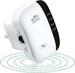 WiFi Extender, Wireless Signal Repeater Booster Up to 6000 sq.ft & 25 Devices, Range Long Amplifier with Ethernet Port, Access Point, 1-Tap Setup, Alexa Compatible N300 Upgraded, black