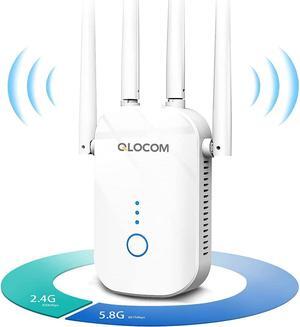 QLOCOM WiFi Extender WiFi Booster 1200Mbps Wireless Signal Booster Internet Range Booster for Home Dual Band 2.4G & 5GHz, Support Repeater/ Bridge/ AP/ Client/ Router Modes