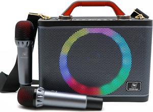 Bluetooth Karaoke Machine with Dual Wireless Microphones for Adults Kids,Karaoke Speaker with LED Lights Echo Bass Treble ,Portable PA Speaker System Sing Machine Party Speaker T8