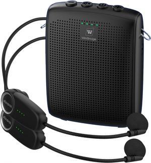W WINBRIDGE Mini Wireless Voice Amplifier with Two Bluetooth Microphones,Portable Megaphone Speaker Rechargeable PA System,15W 2600mAh Rechargeable Small Speaker with Headset Mic for Teachers