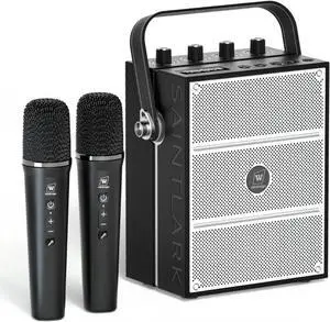 W WINBRIDGE 100W Powerful Voice Amplifier with 2 Wireless Microphones, Big Pro Sound Portable Speaker with Microphone, Bluetooth Speaker PA System Karaoke Machine Support BT/USB/TF Card/Aux/Guitar S99