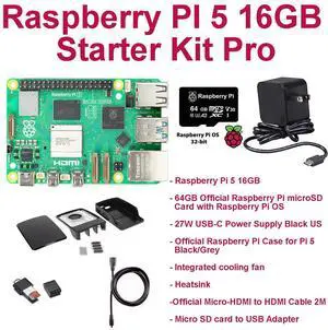 Raspberry Pi 5 16GB Start Kit Pro (Black)
