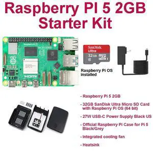 Raspberry Pi 5 2GB Starter Kit Black