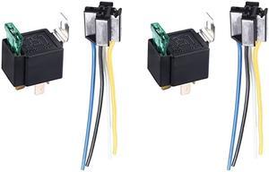 12V 30A Car Motor Heavy Duty Relay Socket Plug 4Pin Fuse Switch On/Off SPST Wire Harness Metal Pack of 2