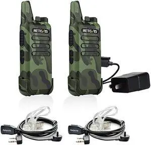 RT22 Walkie Talkies Rechargeable Long Range,Wireless VOX Two Way Radio with Air Tube Earpiece Adults Kids Camping Hiking Biking (2 Pack)