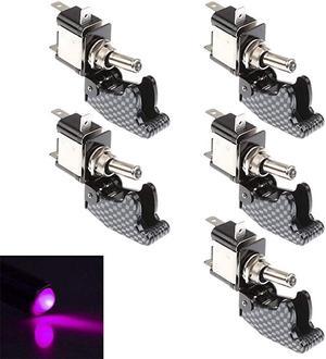 12V 20A Car Boat Carbon Fiber Cover Purple LED Light Push Button Rocker Toggle Switch Racing ON Off