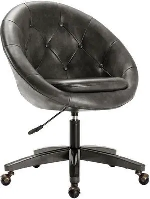 Duhome PU Leather Office Chair Home Desk Chair Tufted Round Back Adjustable Swivel Chair