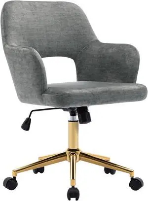 Duhome Home Office Desk Chair with Wheels, Fabric Adjustable Swivel Accent Chair with Hollow Mid-Back Backrest, for Living Room Bedroom, Golden Base