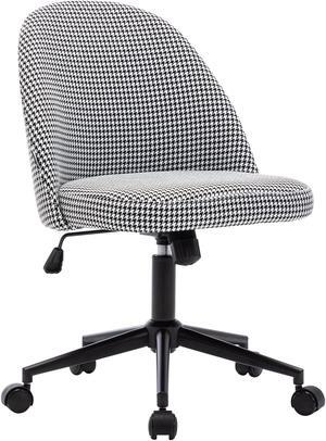 Duhome Linen Home Office Desk Chair, Swivel Desk Chair Upholstered Chair Rolling Computer Chair with Black Metal Base Mid Back, Adjustable Vanity Chair for Teens Adults, Houndstooth