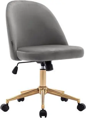 Duhome Cute Armless Home Office Chair,Swivel Desk Chair Velvet Upholstered Chair Rolling Computer Chair with Backrest Golden Base,Adjustable Vanity Chair with Wheels for Teens Adults