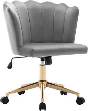 Duhome Modern Home Office Chair Velvet Fabric Desk Chair Adjustable Swivel Accent Chair with Gold Base