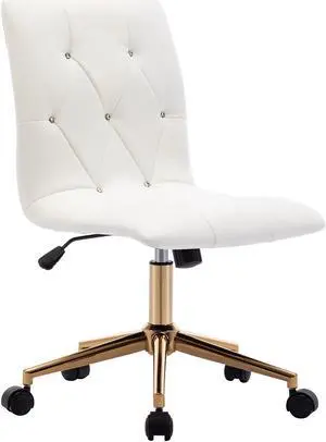 Swivel Height Adjustable Task Chair Armless PU Leather Tufted Office Chair