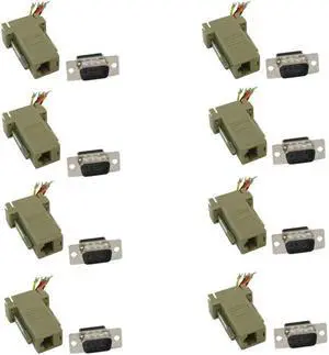 8x DB9 9-Pin RS232 Serial Port Male to RJ45 8P8C Network Modular Adapter Ivory