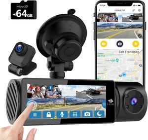 Z-EDGE T3P 3 Channel 4K Dash Cam, Front + Rear + Cabin 3CH Recording, IPS Touch Screen, Night Vision, GPS, Wi-Fi, Parking Mode, with 64GB Card