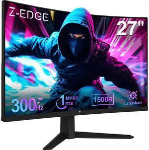 Z-EDGE UG27S 27" 1080P Full HD 1920 x 1080 300Hz 1ms 1500R Curved Gaming Monitor, HDMI x 2, DP x 2
