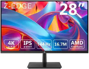 Z-EDGE 28" Ultra HD 4K 3840 x 2160 144Hz 1ms IPS Gaming Monitor, HDMI x2, DP x2, FreeSync Compatible, Support Wall Mount