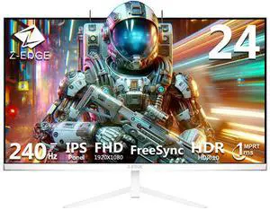 Z-EDGE 24 inch FHD 1920x1080 240Hz 1ms IPS Gaming Monitor, HDMI x 2, DisplayPort x 2 (White)