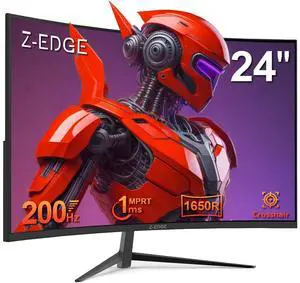Z-EDGE UG24 24" 1080P Full HD 200Hz 1ms Curved Gaming Monitor, FreeSync compatible, HDMI 2.0, DP 1.4, Eye Care with Ultra Low-Blue Light, Wall Mountable, Ultra Thin Frame