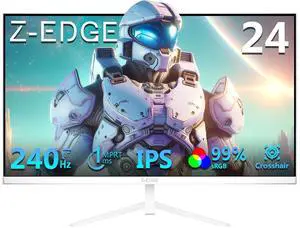 Z-EDGE UG24PJ-White 24" 1080P Full HD 240Hz 1ms IPS Gaming Monitor, 99% sRGB, FreeSync, HDR10, HDMI 2.0 + DP 1.4