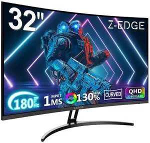 Z-EDGE UG32 32" 2K QHD 2560 x 1440 180Hz 1ms 1500R Curved Gaming Monitor, FreeSync Compatible, HDMI x 2, DP x 2, Support Wall Mount