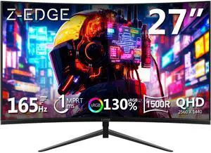 Z-EDGE 27 inch 2K QHD 2560 x 1440 165Hz 1ms (MPRT) Curved Gaming Monitor, FreeSync Compatible, HDMI 2.0, DP 1.2, Low Blue Light, Support Wall Mount Z-EDGE 27 inch 2K QHD 2560 x 1440 165Hz 1ms (MPRT) Curved Gaming Monitor, FreeSync Compatible, HDMI 2.0, DP 1.2, Low Blue Light, Support Wall Mount