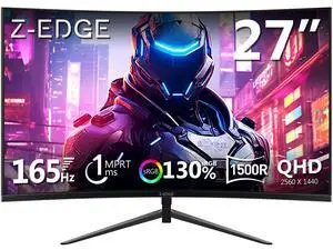 Z-EDGE UG27Q 27" 2K QHD 2560x1440, 165Hz (DP), 1ms Curved Gaming Monitor, 144Hz (HDMI), FreeSync Compatible, 2 x HDMI 2.0, 1 x DP 1.2, Eye-Care Technology Z-EDGE UG27Q 27" 2K QHD 2560x1440, 165Hz (DP), 1ms Curved Gaming Monitor, 144Hz (HDMI), FreeSync Compatible, 2 x HDMI 2.0, 1 x DP 1.2, Eye-Care Technology