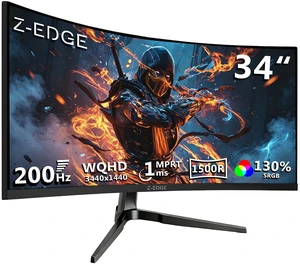 Z-EDGE UG34 34" UWQHD 3440 x 1440 Ultra Wide 21:9 200Hz 1ms 2K Curved Gaming Monitor, 350cd/m², FreeSync, PBP & PIP Mode, 2 x DP, 2 x HDMI, Supports Wall Mount Z-EDGE UG34 34" UWQHD 3440 x 1440 Ultra Wide 21:9 200Hz 1ms 2K Curved Gaming Monitor, 350cd/m², FreeSync, PBP & PIP Mode, 2 x DP, 2 x HDMI, Supports Wall Mount