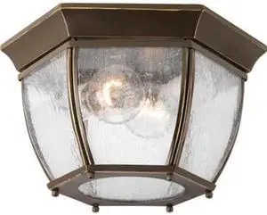 Roman Coach Outdoor Flush Mount, 2-Light, Antique Bronze, Clear Seeded Glass, 11"W (P6019-20 1NLMF)