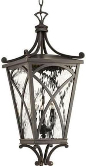 Cadence Hanging Lantern 3Light Oil Rubbed Bronze Clear Water Seeded Glass 10W P6542108 1VPWH