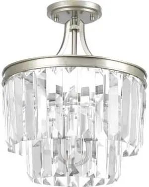 Glimmer Semi-Flush Mount Convertible, 3-Light, Silver Ridge, Clear Glass, 13.25"W (P2325-134 1VMYH)