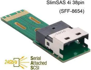 KAIBOXIXI PCI-E Slimline SAS 4.0 SFF-8654 4i 38pin to SFF-8654 38pin Male to Female Extender Adapter Test Tools