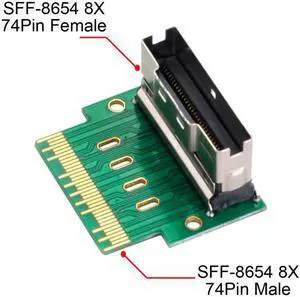 KAIBOXIXI PCI-E Slimline SAS 4.0 SFF-8654 8i 74pin to SFF-8654 74pin Male to Female Extender Adapter Angled Test Tools