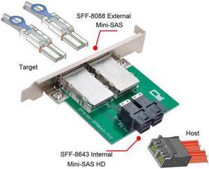 Xiwai Cable Dual Ports Mini SAS SFF-8088 To Internal SAS HD SFF-8643 PCBA Female Adapter With Low Profile Bracket