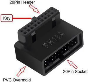 KAIBOXIXI 1Set USB 3.0 20pin Male to Female Extension Adapter Up & Down Angled 90 Degree Overmold