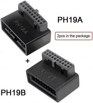 Jimier 1Set USB 3.0 20pin Male to Female Extension Adapter Up & Down Angled 90 Degree Overmold