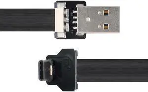 FVH 0.2M Up Down Angled USB 2.0 Type-A Male to USB-C Type-C Male Data Flat Slim FPC Cable for FPV & Disk & Phone