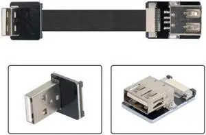 FVH 0.2M Up Angled USB 2.0 Type-A Male to Female Extension Data Flat Slim FPC Cable for FPV & Disk & Scanner & Printer