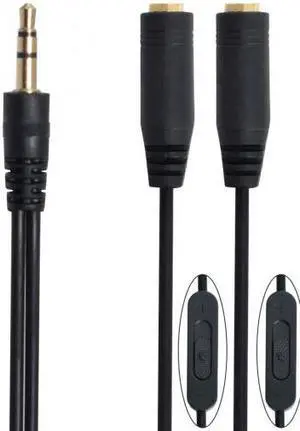 KAIBOXIXI Black 3.5mm Stereo Male to Double 3.5mm Female Audio Headphone Y Splitter Cable with Volume Switch