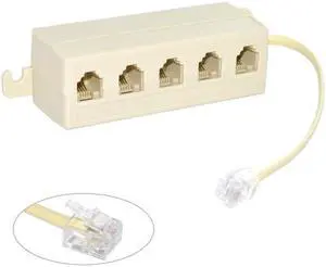 KAIBOXIXI 5 Way Outlet 6P4C RJ11 RJ12 Telephone Phone Modular Jack Line Splitter Adapter Beige 1-in-5-out