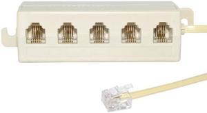 CYSM 5 Way Outlet 6P4C RJ11 RJ12 Telephone Phone Modular Jack Line Splitter Adapter Beige 1-in-5-out