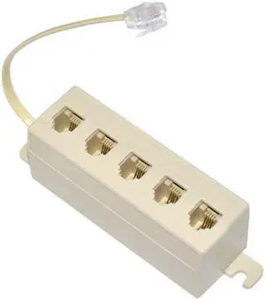 Xiwai Cable 5 Way Outlet 6P4C RJ11 RJ12 Telephone Phone Modular Jack Line Splitter Adapter Beige 1-in-5-out
