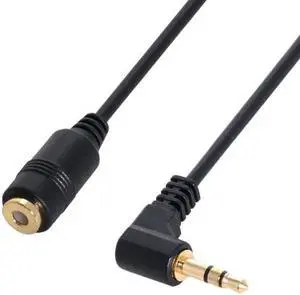 Xiwai Cable 90 degree right angled 3.5mm 3poles Audio Stereo Male to Female Extension Cable 10cm Black