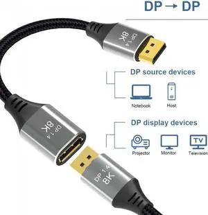 KAIBOXIXI DisplayPort 1.4 8K 60hz Extension Cable Male to Female Ultra-HD UHD 4K 144hz DP to DP Cable 7680*4320 for Video PC Laptop TV