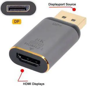 KAIBOXIXI DisplayPort 1.4 Source to HDMI 2.0 Display 8K 60hz UHD 4K DP to HDMI Male Monitor Adapter Connector