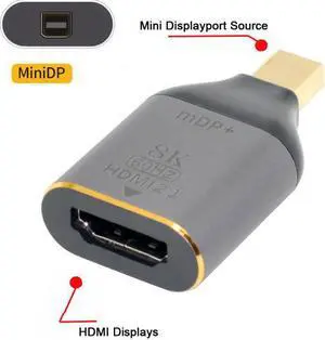 KAIBOXIXI Mini DisplayPort 1.4 Source to HDMI 2.0 Display 8K 60hz UHD 4K Mini-DP to HDMI Male Monitor Adapter Connector
