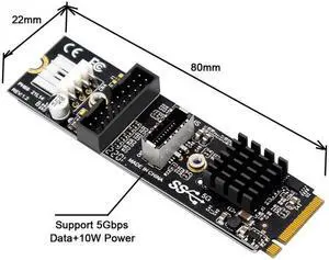 Xiwai Cable 5Gbps Type-E USB 3.1 Front Panel Socket & USB 2.0 to NVME NGFF M-Key Express Card VL805 Adapter for Motherboard