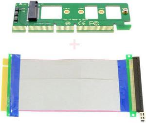 HKCY EP-075+SA-001 NGFF M-key NVME AHCI SSD to PCI-E 3.0 16x x16 Vertical Adapter with Cable Male to Female Extension