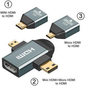 Jimier Cable 3pcs/set Micro & Mini HDMI to HDMI-compatible 1.4 Female 2-in-1 Combo Adapter 4K@60hz