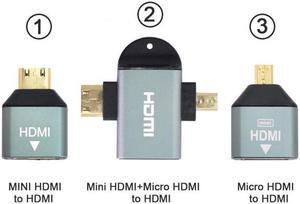 CYSM 3pcs/set Micro & Mini HDMI to HDMI-compatible 1.4 Female 2-in-1 Combo Adapter 4K@60hz