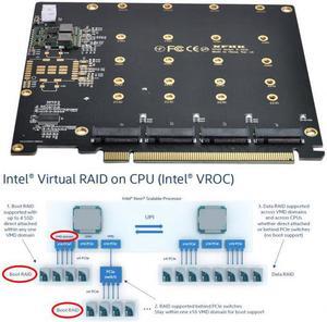 KAIBOXIXI 4X NVME M.2 AHCI to PCI-E Express 3.0 Gen3 X16 Raid Card with Fan VROC Raid0 Hyper Adapter